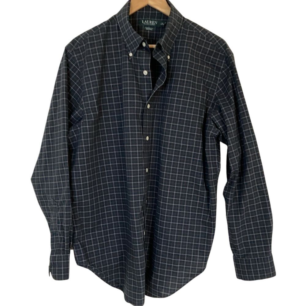 Lauren Ralph Lauren Button Down Shirt Mens L‎ 16.5 Green Blue Plaid